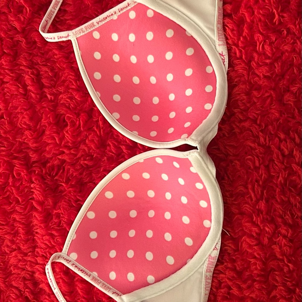 PINK Victoria's Secret Polka Dot Bra - Pink and White